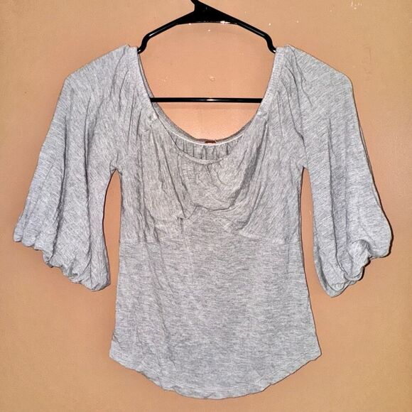 Free People Women's Gray Bell Sleeve Top - Size Small - Picture 1 of 9